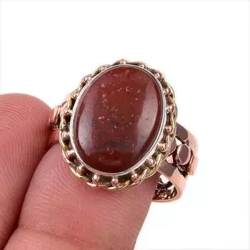 Натуральный красный драгоценный камень яшма 925 пробы, двухцветное кольцо из стерлингового серебра, размер 9 R3o92
