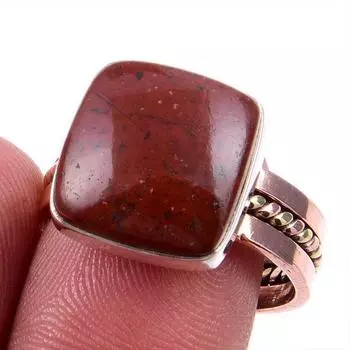 Натуральный красный драгоценный камень яшма 925 пробы, твердое серебро, ювелирные изделия, двухцветное кольцо, размер 9US M8u63