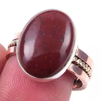 Натуральный красный драгоценный камень яшма, ювелирное изделие из стерлингового серебра 925 пробы, двухцветное кольцо S.8.5 q9q53