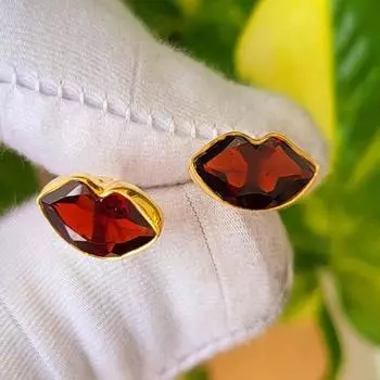 Натуральный красный гранатовый драгоценный камень 925 пробы серебряные серьги-гвоздики в форме поцелуя, подарок