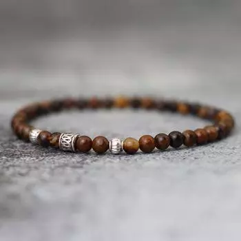 Натуральный красный камень 4 мм, браслет из бусин, мужские и женские модели, простые серебряные украшения, браслет из бисера, тонкий подарок в виде одного круга 19.5cm/7.7inch чёрный