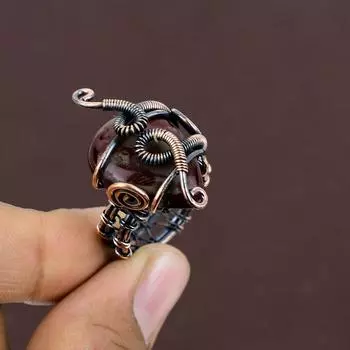 Натуральный красный лабрадорит, драгоценный камень, кольцо ручной работы из медной проволоки, размер 9, W5b74