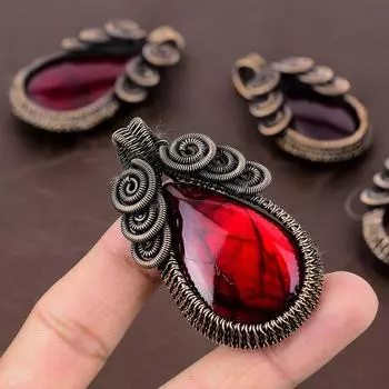 Натуральный красный лабрадорит, драгоценный камень, подвеска ручной работы из медной проволоки, 2,64 дюйма, I2k31