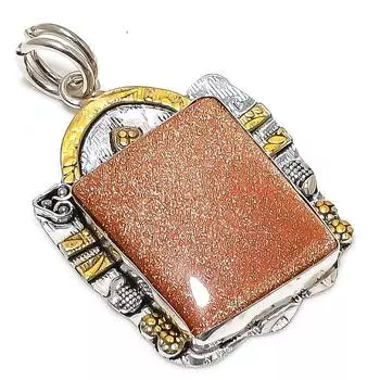 Натуральный красный солнечный камень, двухцветный кулон из стерлингового серебра 925 пробы, размер 2,21 дюйма, Q2g65