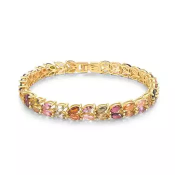 Натуральный красочный браслет с турмалином, настоящий драгоценный камень mq 3*6 мм, серебро 925 пробы, изысканные украшения для женщин, жены, мамы, хороший подарок length:19.5cm розовый/коричневый