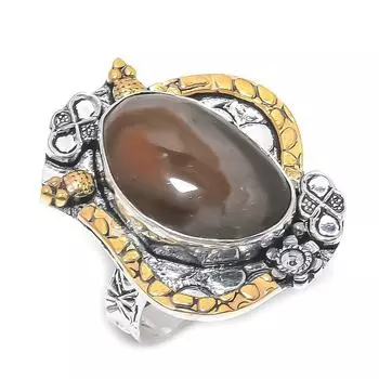 Натуральный кремень, драгоценный камень, двухцветное кольцо из стерлингового серебра 925 пробы, размер 9,5 f8R64