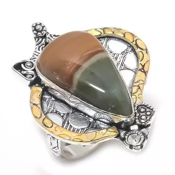 Натуральный кремень, драгоценный камень, двухцветное кольцо из стерлингового серебра 925 пробы, размер 8 w6n09