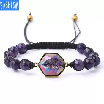 Натуральный кристалл 8 мм, бусина, аметист, черный турмалин, граненый кварцевый кластер, подвеска, браслет ручной работы, браслет в национальном стиле Amethyst