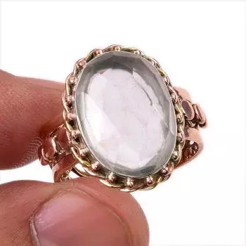 Натуральный кристалл кварца 925 цельное стерлинговое серебро ювелирные изделия двухцветное кольцо S.9.5 J2z11