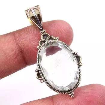 Натуральный кристалл кварца 925 пробы из твердого серебра Подарочный двухцветный кулон 1,75 дюйма y4g15