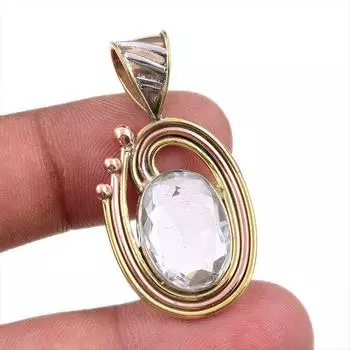 Натуральный кристалл кварца 925 пробы из твердого серебра Подарочный двухцветный кулон 1,50 дюйма L0Y97