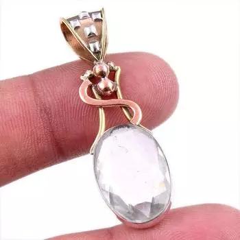 Натуральный кристалл кварца 925 пробы из твердого серебра Подарочный двухцветный кулон 1,75 дюйма O2v91