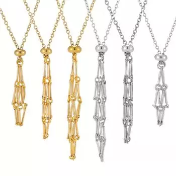 Натуральный кристалл необработанный камень сетчатый карманный металлический бамбуковый кулон плетеная клетка регулируемая цепочка сетчатый карманный кулон S чёрный