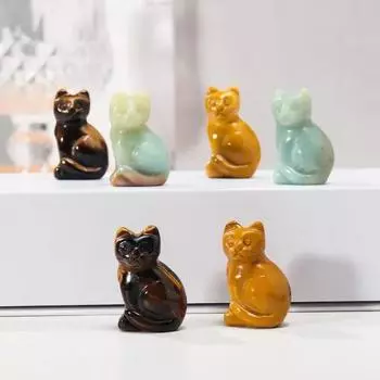 Натуральный кристалл руды, мини-украшение Lucky Cat, кристалл, необработанный камень, животное, резьба, украшение для дома, рабочего стола, подарок