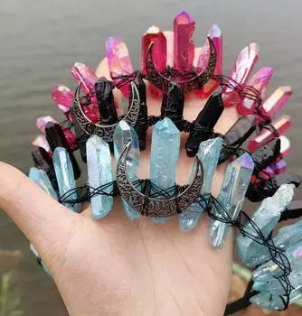 Натуральный кристалл с гальваническим покрытием, матовый кристалл, повязка на голову с короной ведьмы на Хэллоуин и Луну