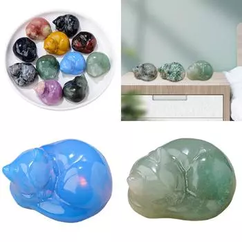 Натуральный кристалл спящая кошка резьба кристаллы спящая кошка статуэтка ручная работа каменное искусство фигурка для домашнего декора подарок 2