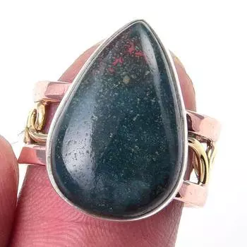 Натуральный кровавый камень, ювелирное изделие из стерлингового серебра 925 пробы, двухцветное кольцо S.6.5 G5W64