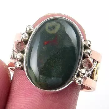 Натуральный кровавый камень, ювелирное изделие из стерлингового серебра 925 пробы, двухцветное кольцо S.9.5 p8Q18