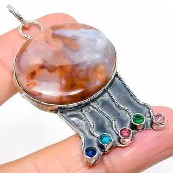 Натуральный кружевной агат Лагуна, диопсид, подвеска из стерлингового серебра 925 пробы, 2,44 дюйма, g5k96