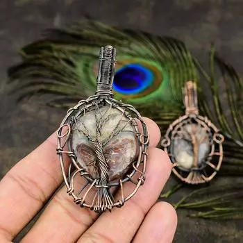 Натуральный кружевной агат Лагуна, драгоценный камень, медная проволока, подарочная подвеска 2,96 дюйма u1Q39