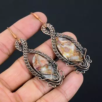 Натуральный кружевной агат Лагуна, драгоценный камень, медная проволока, подарочная серьга 3,07 N5Z85