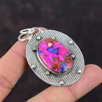 Натуральный кулон Kingman с розовым георгином и бирюзой, подвеска из стерлингового серебра 925 пробы, красивый драгоценный камень, ювелирное изделие ручной работы, подарок для женщин, удивительный кулон
