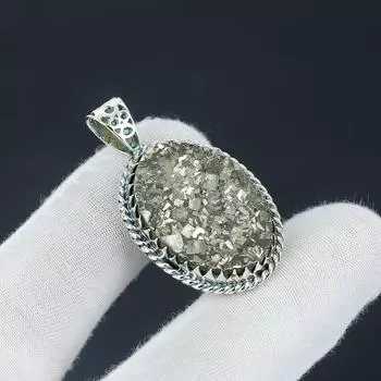 Натуральный кулон с пиритом Друзи, драгоценный камень с пиритом Друзи, ювелирный кулон ручной работы из стерлингового серебра 925 пробы для женских подарков, ювелирные изделия с драгоценными камнями для нее 1.96