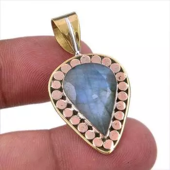 Натуральный лабрадорит 925 пробы цельное серебро ювелирные изделия двухцветный кулон 1.50 O9m83