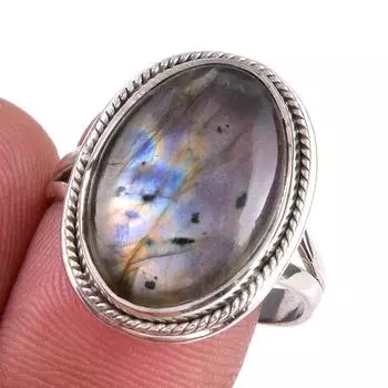 Натуральный лабрадорит драгоценный камень 925 цельное стерлинговое серебро ювелирное кольцо размер 9 d7B49