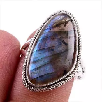 Натуральный лабрадорит драгоценный камень 925 цельное серебро ювелирное кольцо размер 9 i6J35