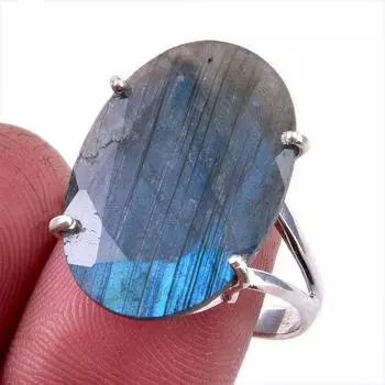 Натуральный лабрадорит драгоценный камень 925 цельное стерлинговое серебро ювелирное кольцо размер 6 A0v35