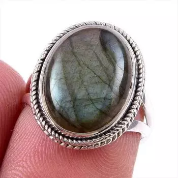 Натуральный лабрадорит драгоценный камень 925 цельное стерлинговое серебро ювелирное кольцо размер 6 A4C50