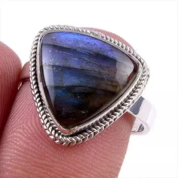 Натуральный лабрадорит драгоценный камень 925 цельное стерлинговое серебро ювелирное кольцо размер 8 C7g71