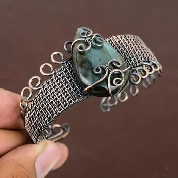 Натуральный лабрадорит, драгоценный камень, браслет ручной работы из медной проволоки, регулируемый v3a87