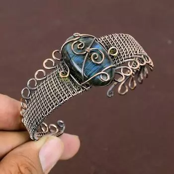 Натуральный лабрадорит, драгоценный камень, браслет ручной работы из медной проволоки, регулируемый l7k90