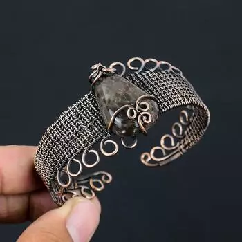 Натуральный лабрадорит, драгоценный камень, браслет ручной работы из медной проволоки, регулируемый E2s46