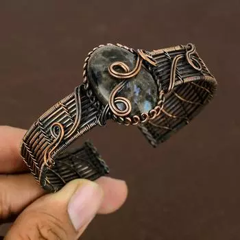 Натуральный лабрадорит, драгоценный камень, браслет ручной работы из медной проволоки, регулируемый J8O95