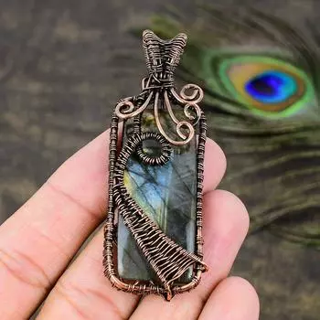 Натуральный лабрадорит, драгоценный камень, медная проволока ручной работы, подарочная подвеска 2,88 v7q10