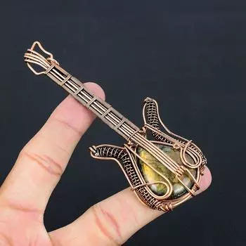 Натуральный лабрадорит, драгоценный камень, медная проволока ручной работы, подвеска для гитары 4,53 J8D72