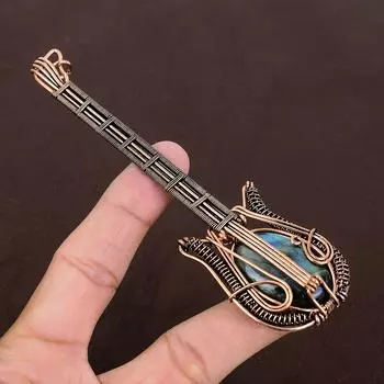 Натуральный лабрадорит, драгоценный камень, медная проволока ручной работы, подвеска для гитары, 4,53 дюйма, q8j35