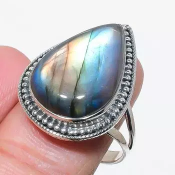 Натуральный лабрадорит драгоценный камень ручная работа 925 чистое серебро ювелирное кольцо размер 10 j7N00