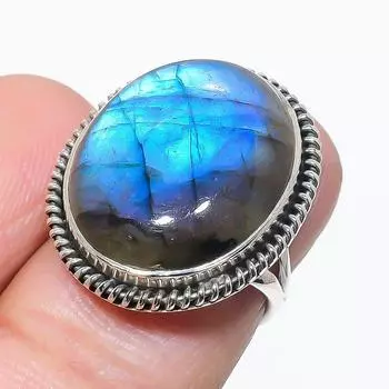 Натуральный лабрадорит драгоценный камень ручная работа 925 чистое серебро ювелирное кольцо размер 6 E5L12