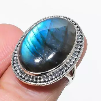 Натуральный лабрадорит драгоценный камень ручная работа 925 чистое серебро ювелирное кольцо размер 7 U9a52