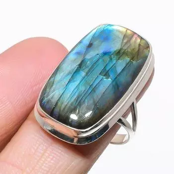 Натуральный лабрадорит драгоценный камень ручная работа 925 чистое серебро ювелирное кольцо размер 9 B6n00