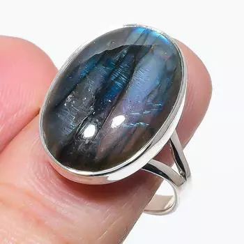 Натуральный лабрадорит драгоценный камень ручная работа 925 чистое серебро ювелирное кольцо размер 10 B0g52