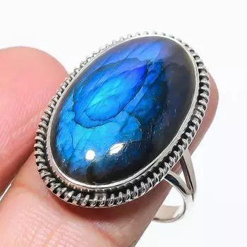 Натуральный лабрадорит драгоценный камень ручная работа 925 чистое серебро ювелирное кольцо размер 9 n8S53