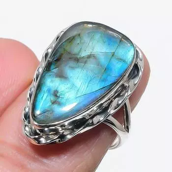 Натуральный лабрадорит драгоценный камень ручная работа 925 чистое серебро ювелирное кольцо размер 7 V2j65