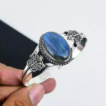 Натуральный лабрадорит драгоценный камень ручной работы из стерлингового серебра 925 пробы, браслет с лабрадоритом, для жены, браслет унисекс, подарки на помолвку 6 синий