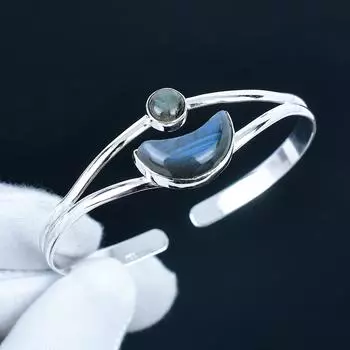 Натуральный Лабрадорит Драгоценный Камень Ручной Работы Манжета Браслет 925 Стерлинговое Серебро Манжета Браслет, Браслет с Лабрадоритом для Жены, Унисекс Браслет, Подарок на День Святого Валентина 7 синий