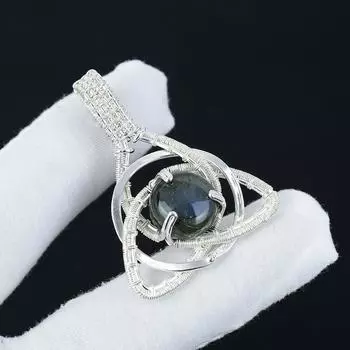 Натуральный лабрадорит, драгоценный камень, серебряный кулон из серебра 925 пробы - Ручная работа, кельтский семейный узел, обмотка проволокой, повседневное украшение, подарок на день рождения 2.16 синий